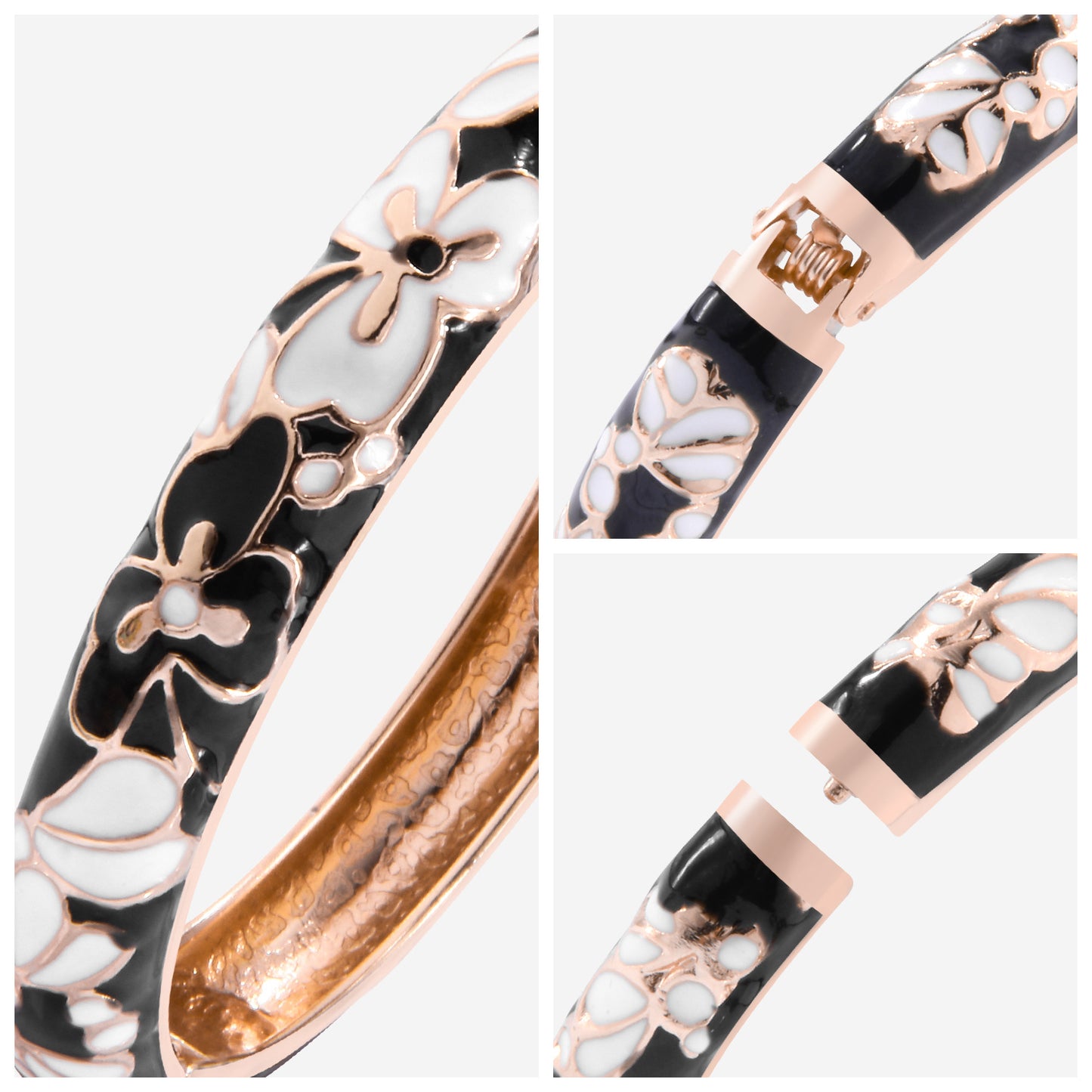 UJOY Cloisonne Bangle Colorful Flower Leaf Pattern Rose Gold Bracelet Gifts for Women Girls 322105
