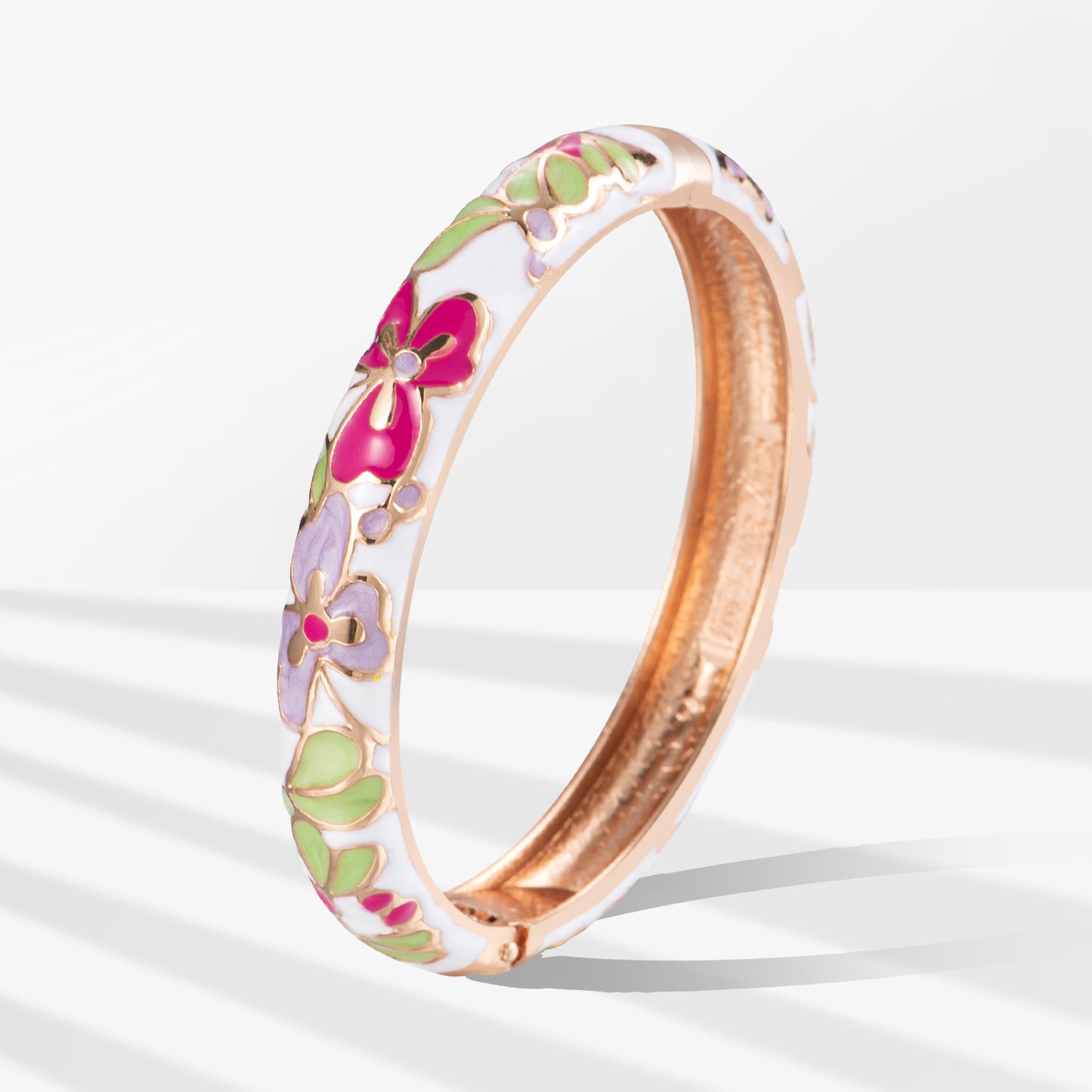UJOY Cloisonne Bangle Colorful Flower Leaf Pattern Rose Gold Bracelet Gifts for Women Girls 322105