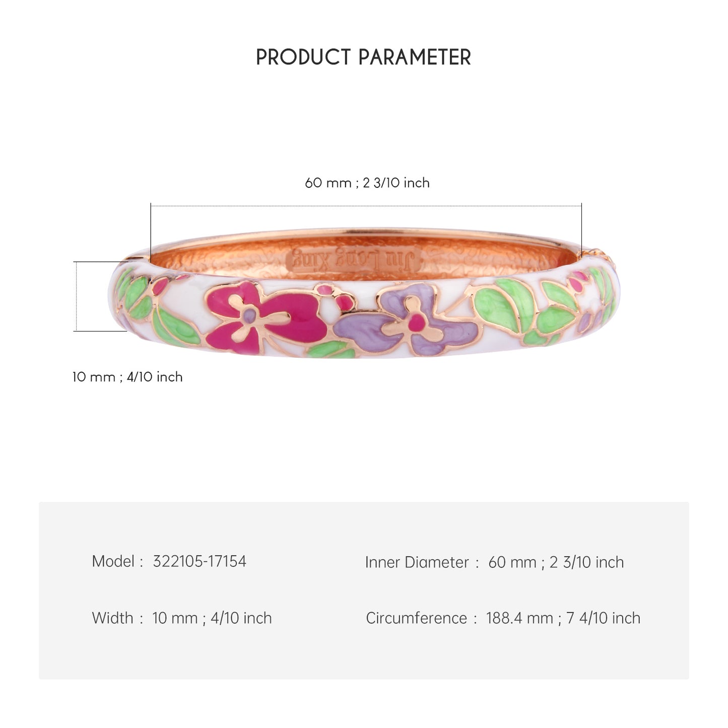 UJOY Cloisonne Bangle Colorful Flower Leaf Pattern Rose Gold Bracelet Gifts for Women Girls 322105