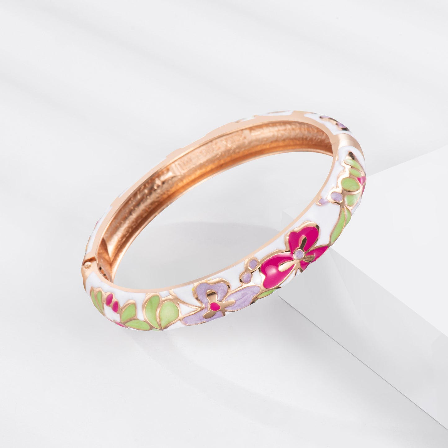 UJOY Cloisonne Bangle Colorful Flower Leaf Pattern Rose Gold Bracelet Gifts for Women Girls 322105