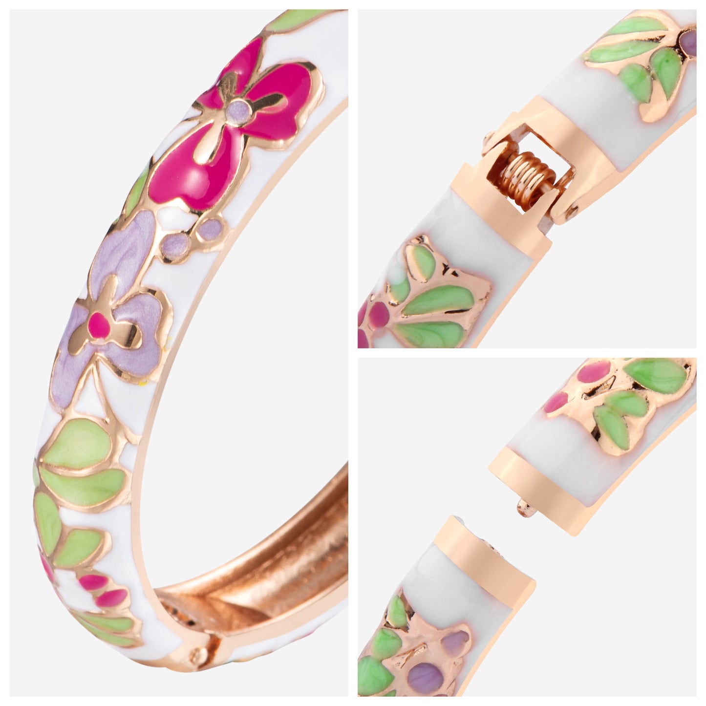 UJOY Cloisonne Bangle Colorful Flower Leaf Pattern Rose Gold Bracelet Gifts for Women Girls 322105