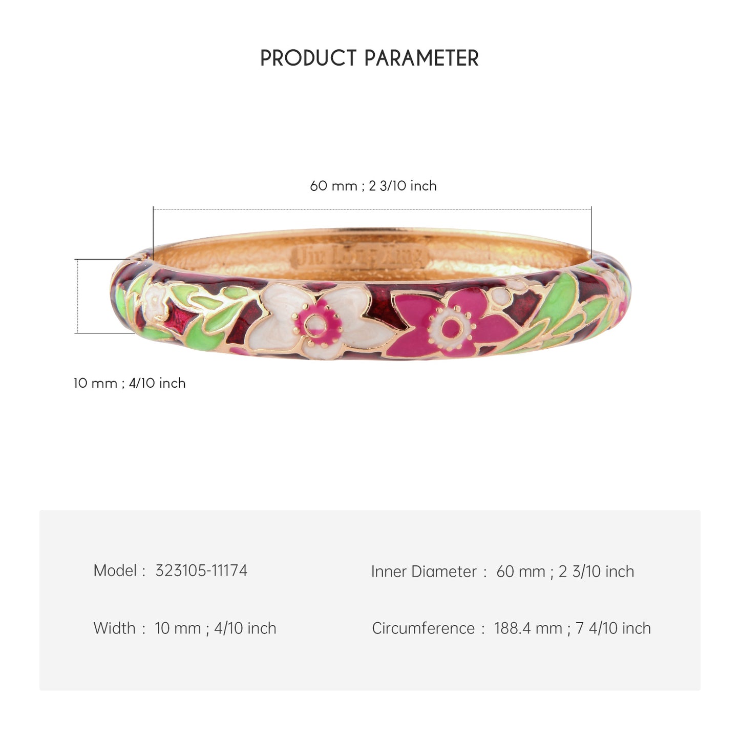 UJOY Cloisonne Bangle Colorful Floral Pattern Bracelet Gifts for Women Girls 323105