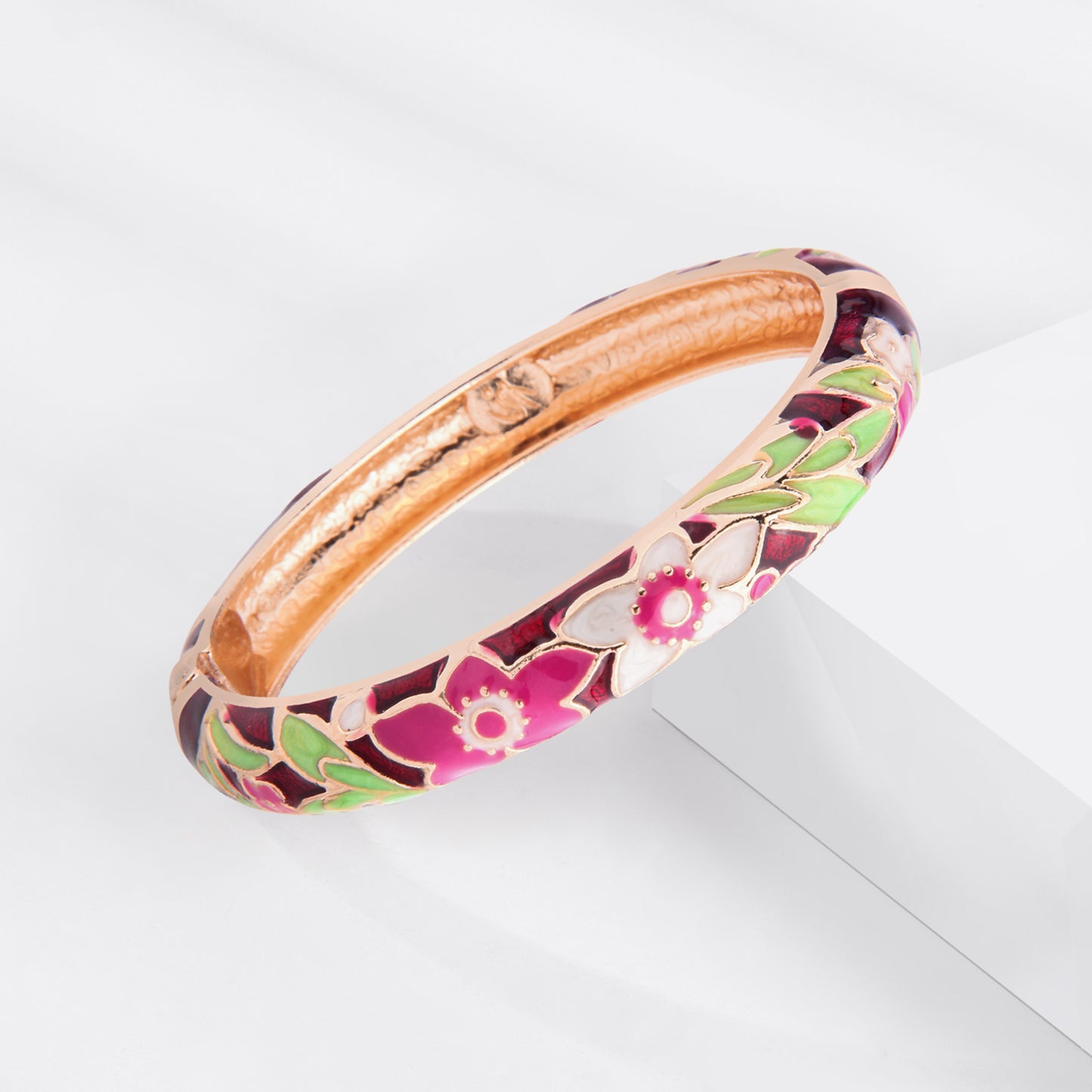UJOY Cloisonne Bangle Colorful Floral Pattern Bracelet Gifts for Women Girls 323105