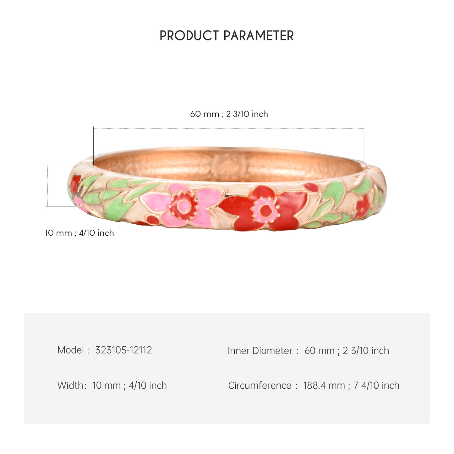UJOY Cloisonne Bangle Colorful Floral Pattern Bracelet Gifts for Women Girls 323105