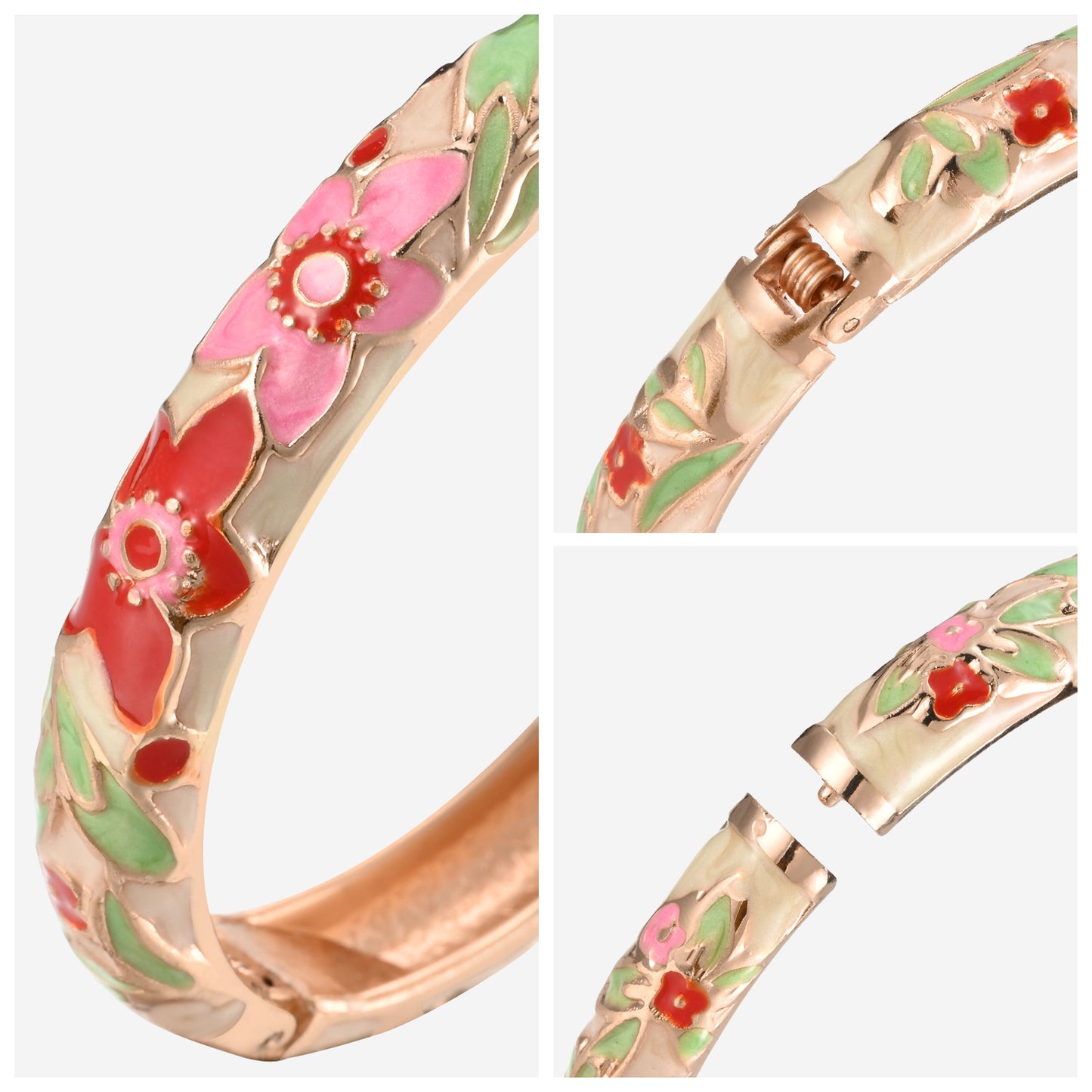 UJOY Cloisonne Bangle Colorful Floral Pattern Bracelet Gifts for Women Girls 323105