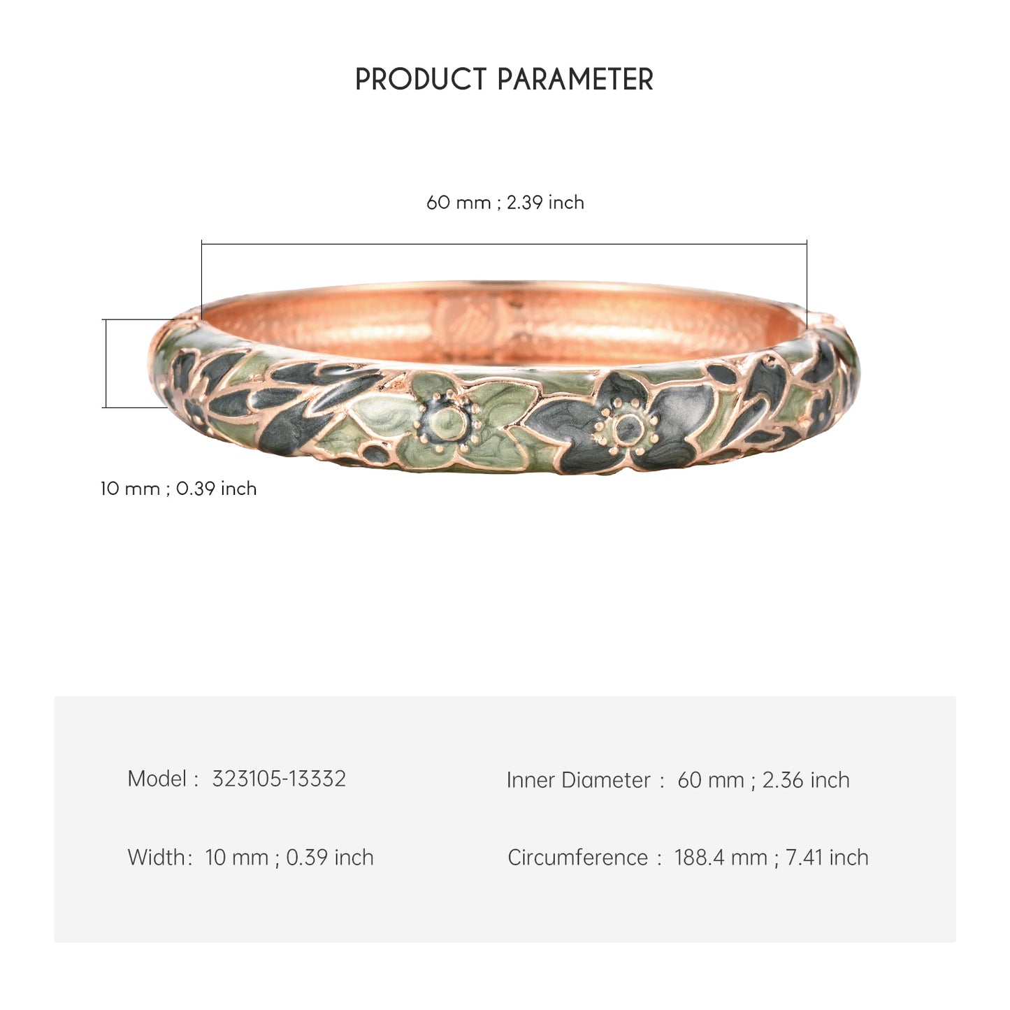 UJOY Cloisonne Bangle Colorful Floral Pattern Bracelet Gifts for Women Girls 323105