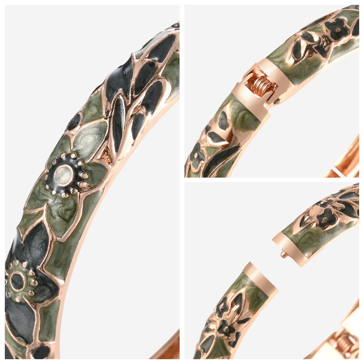 UJOY Cloisonne Bangle Colorful Floral Pattern Bracelet Gifts for Women Girls 323105