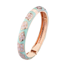 Load image into Gallery viewer, UJOY Cloisonne Bangle Mint Green Pure White Enamel Floral Rose Gold Bangle Gifts for Women Girls 324105