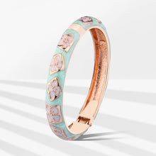 Load image into Gallery viewer, UJOY Cloisonne Bangle Mint Green Pure White Enamel Floral Rose Gold Bangle Gifts for Women Girls 324105