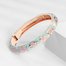 Load image into Gallery viewer, UJOY Cloisonne Bangle Mint Green Pure White Enamel Floral Rose Gold Bangle Gifts for Women Girls 324105