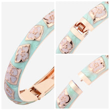 Load image into Gallery viewer, UJOY Cloisonne Bangle Mint Green Pure White Enamel Floral Rose Gold Bangle Gifts for Women Girls 324105