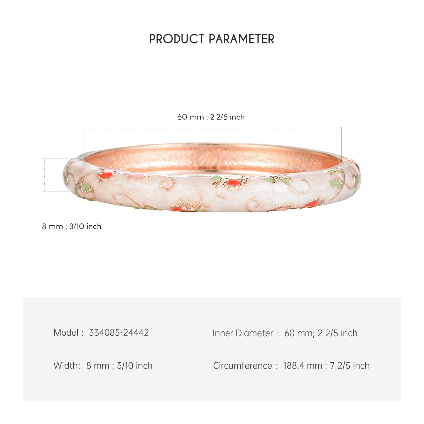 UJOY Cloisonne Bangle Colorful Painted Floral Rose Gold Bracelet Gifts for Women Girls 325085
