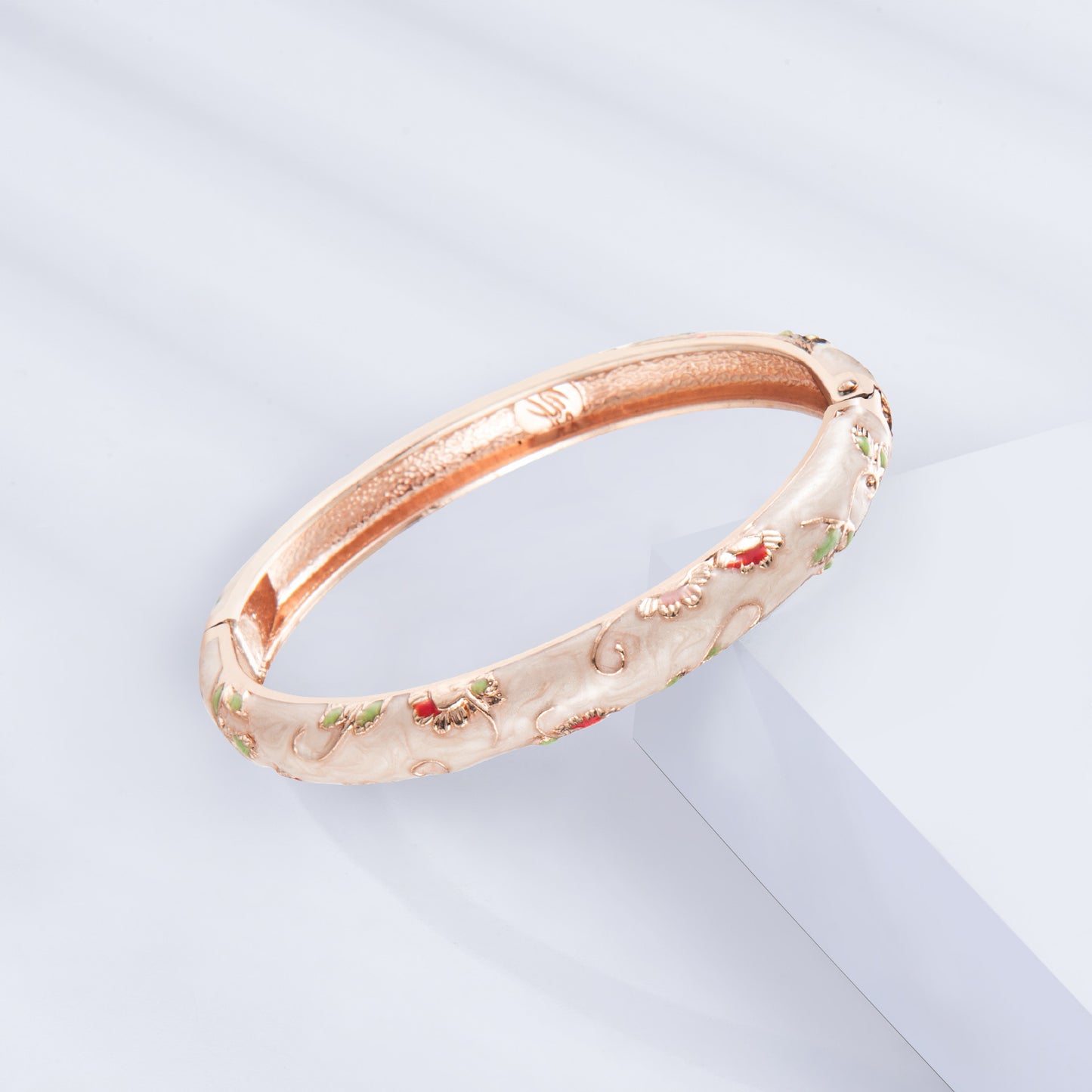 UJOY Cloisonne Bangle Colorful Painted Floral Rose Gold Bracelet Gifts for Women Girls 325085