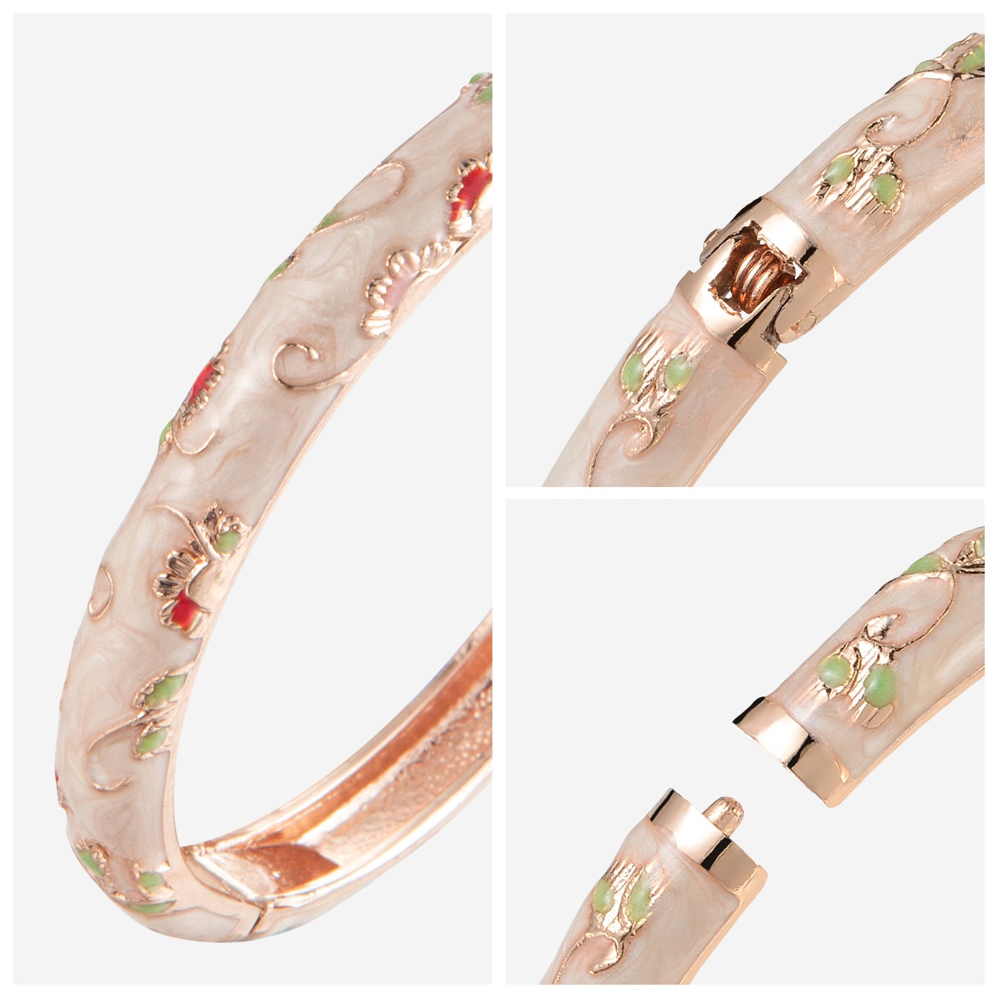 UJOY Cloisonne Bangle Colorful Painted Floral Rose Gold Bracelet Gifts for Women Girls 325085
