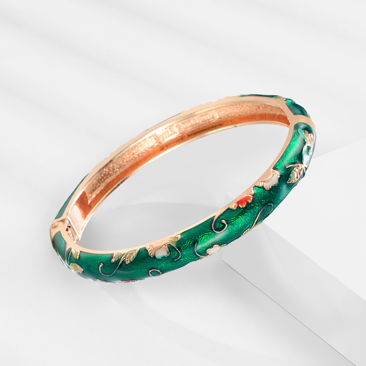 UJOY Cloisonne Bangle Colorful Painted Floral Rose Gold Bracelet Gifts for Women Girls 325085
