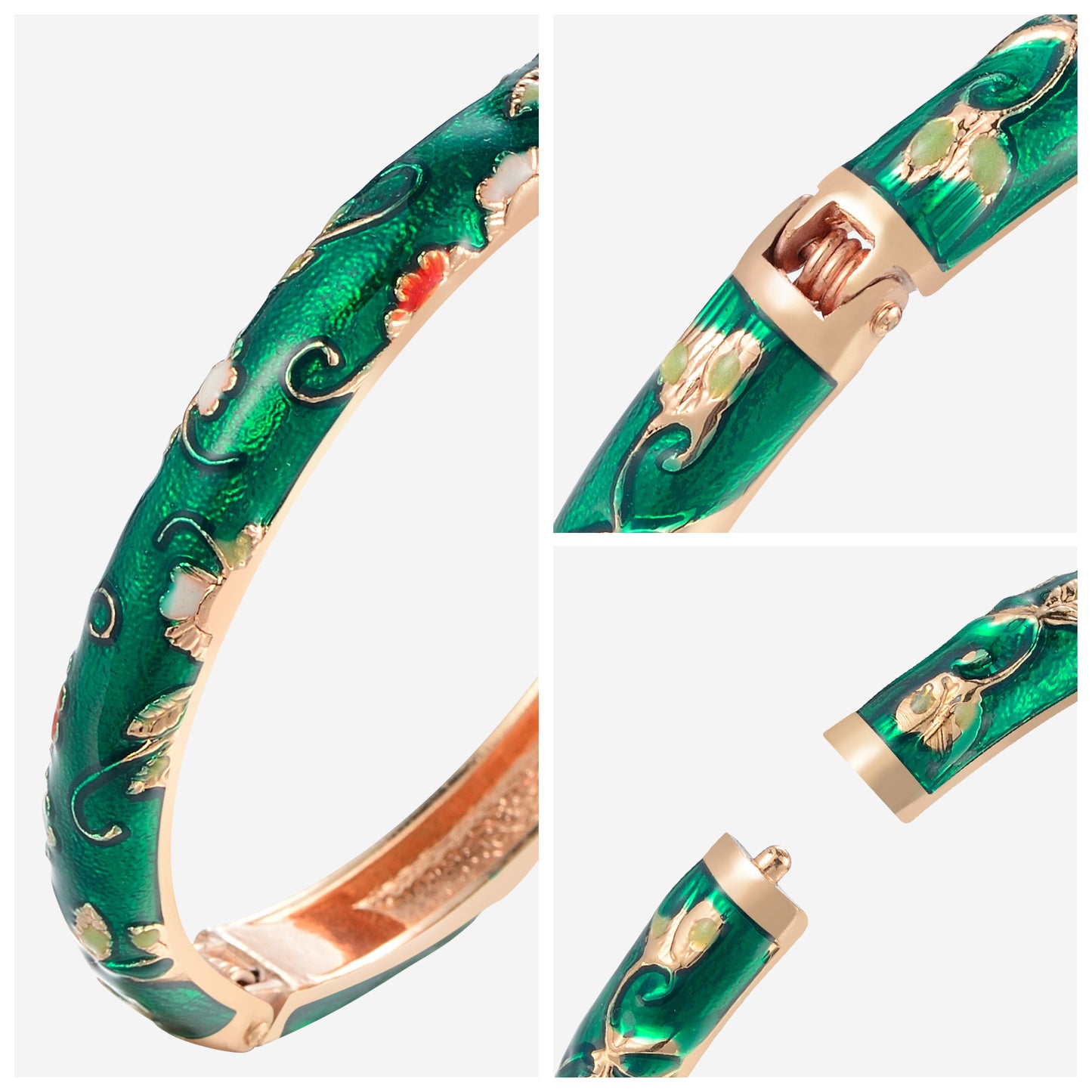 UJOY Cloisonne Bangle Colorful Painted Floral Rose Gold Bracelet Gifts for Women Girls 325085