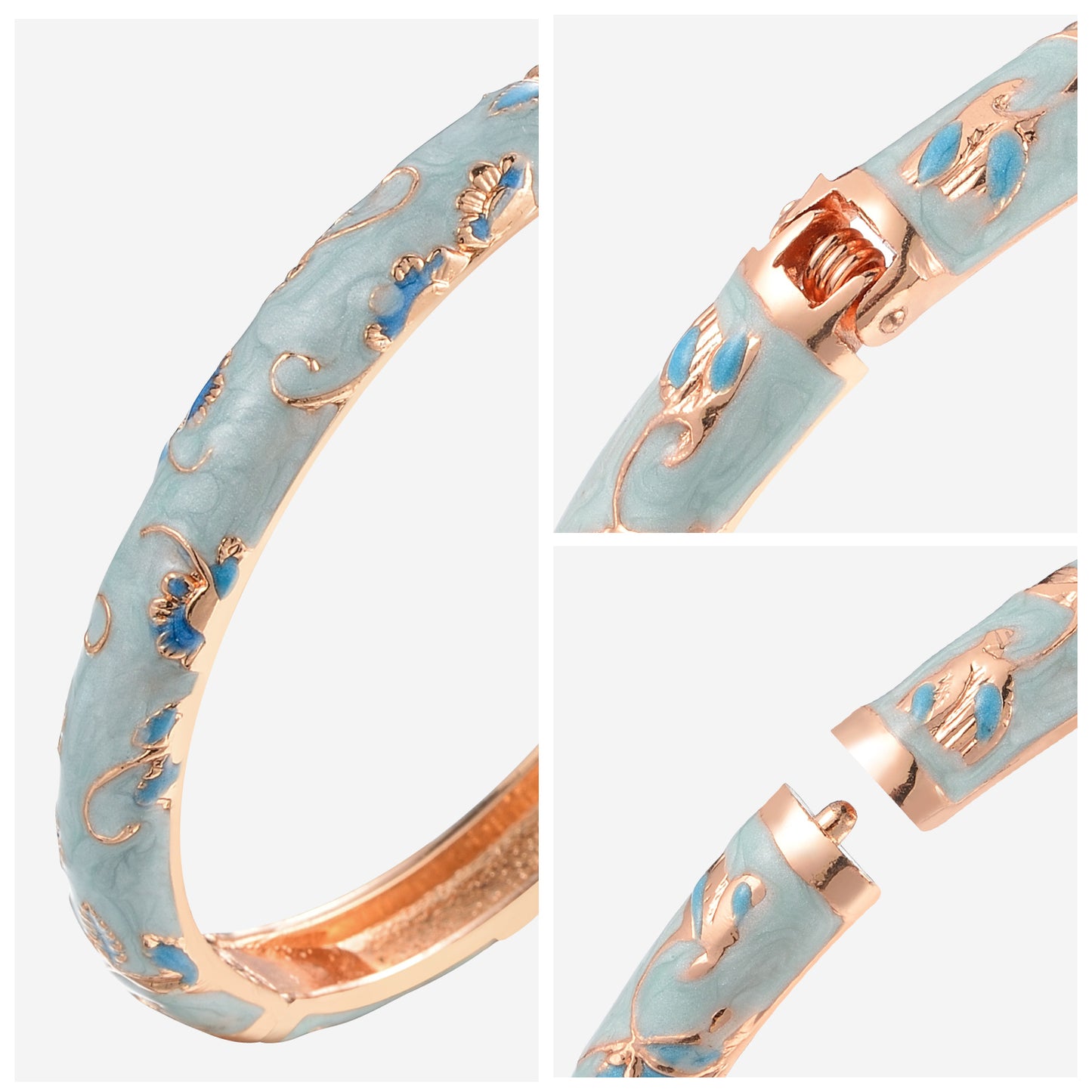 UJOY Cloisonne Bangle Colorful Painted Floral Rose Gold Bracelet Gifts for Women Girls 325085
