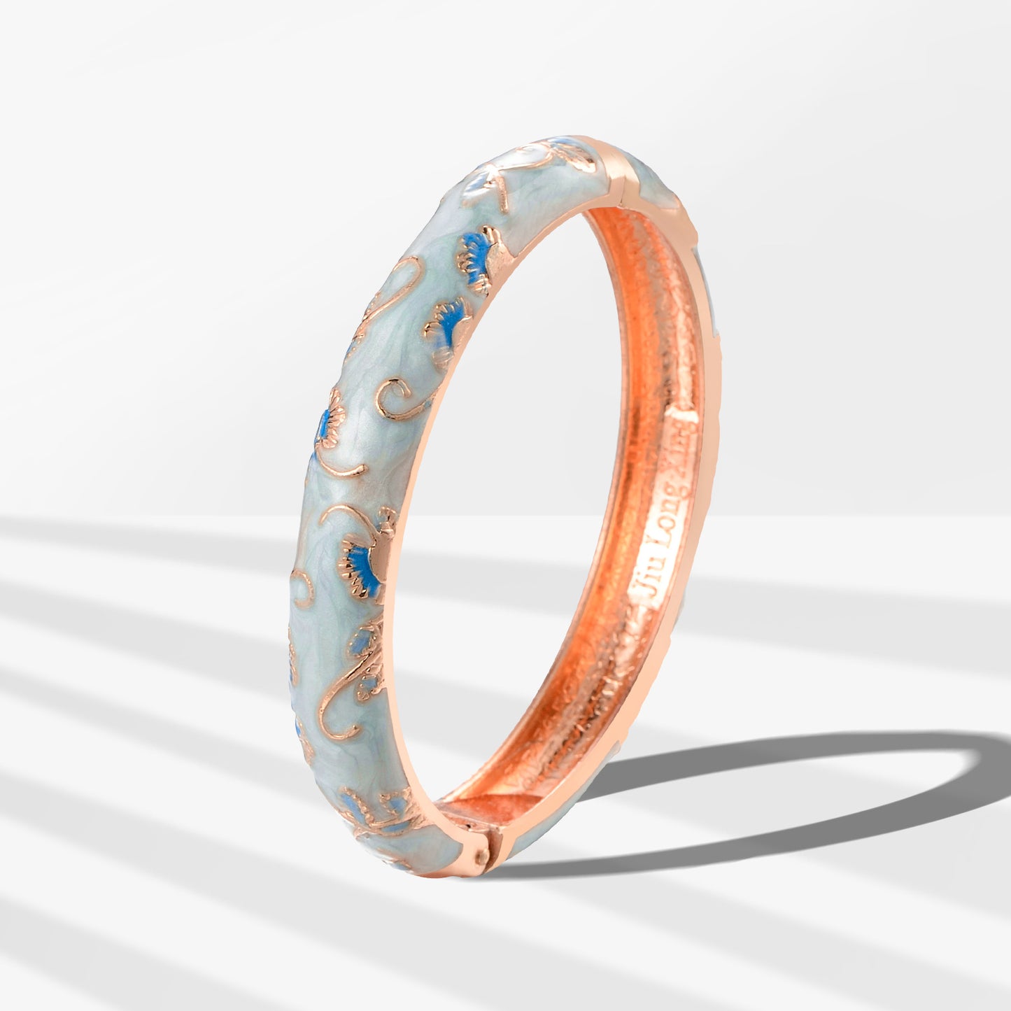 UJOY Cloisonne Bangle Sky Blue Bracelet with Gold Trim Gifts for Women Girls