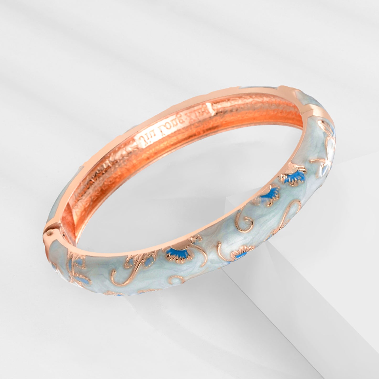 UJOY Cloisonne Bangle Sky Blue Bracelet with Gold Trim Gifts for Women Girls