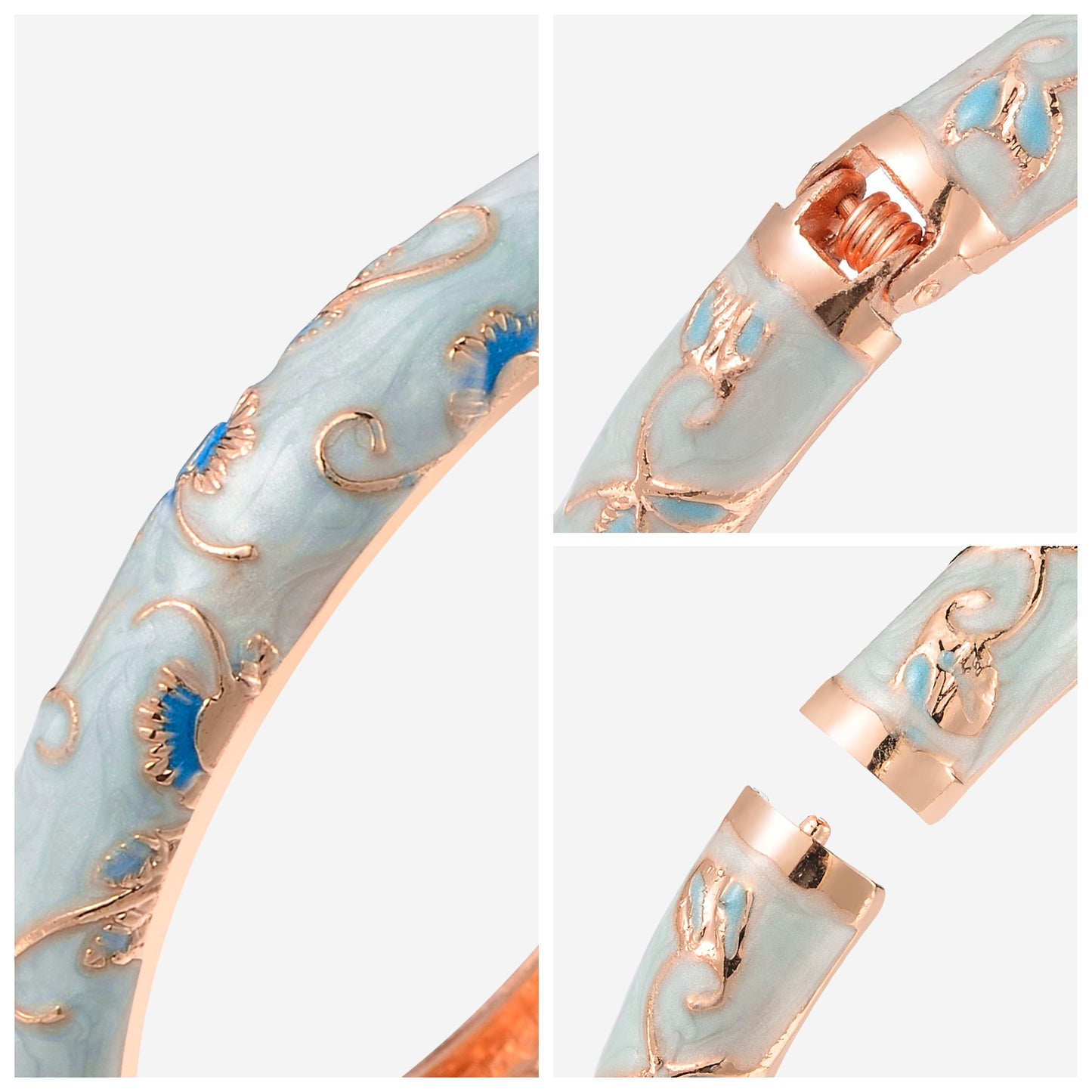 UJOY Cloisonne Bangle Sky Blue Bracelet with Gold Trim Gifts for Women Girls