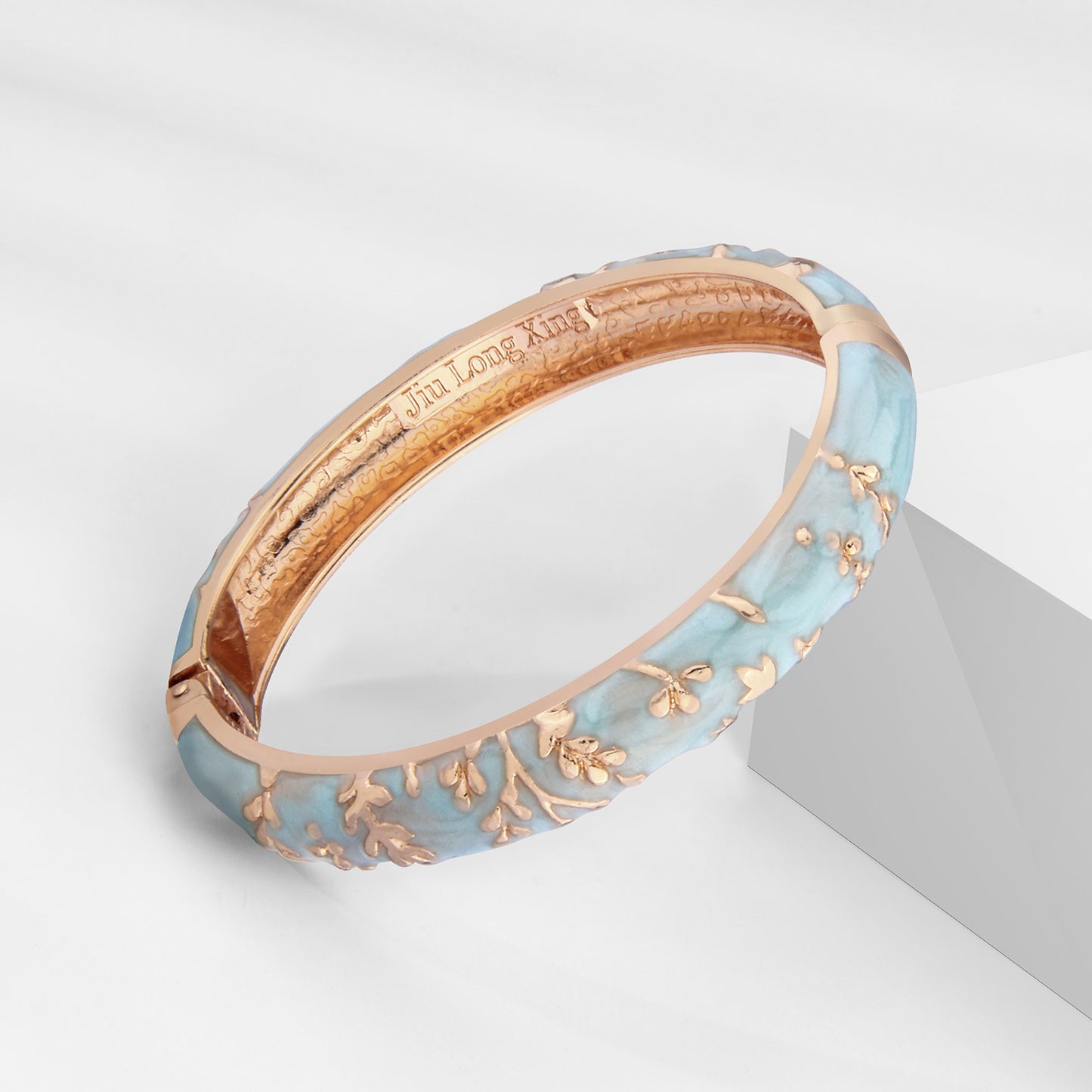 UJOY Cloisonne Bangle Light Blue Gold Butterfly Rose Gold Bracelet Gifts for Women Girls