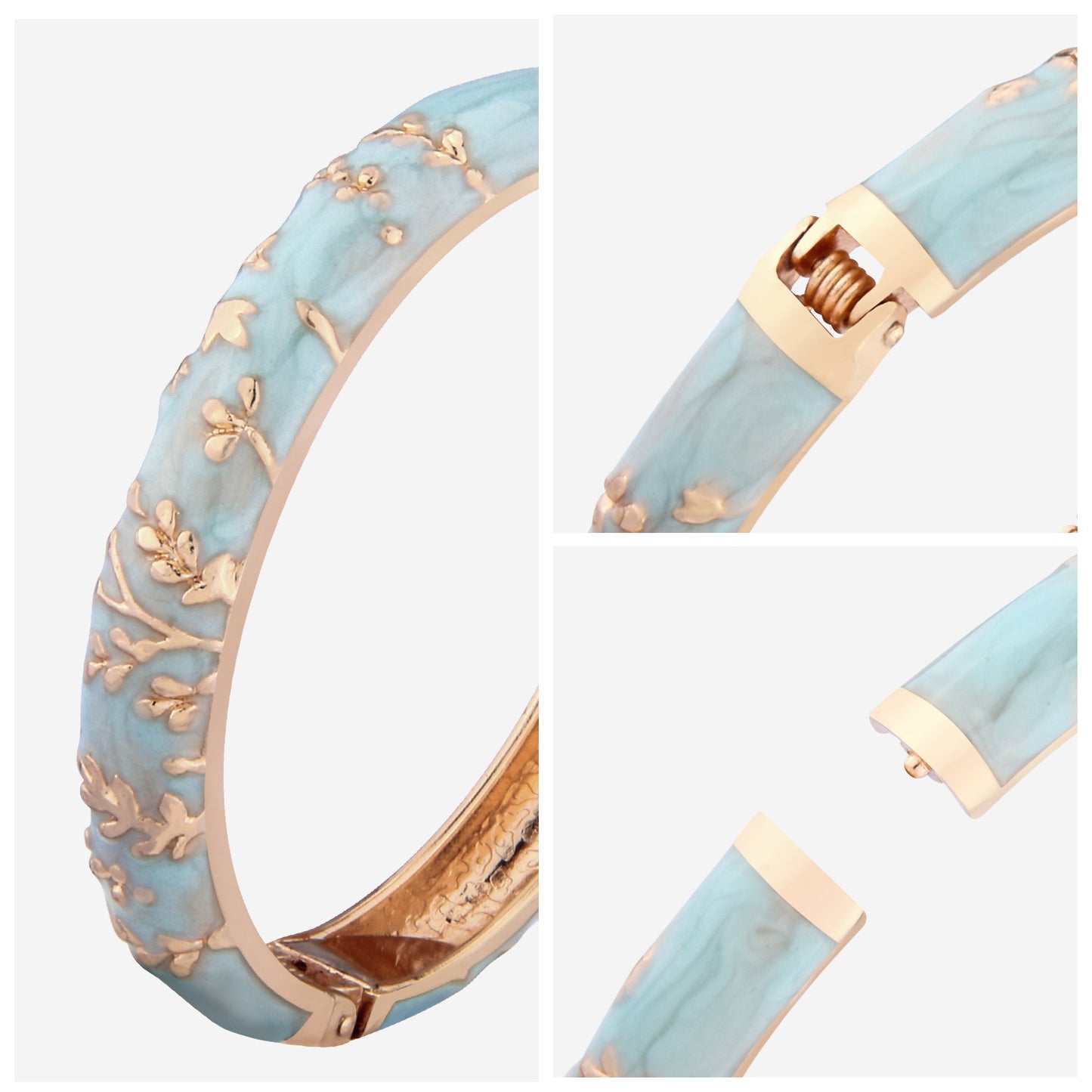 UJOY Cloisonne Bangle Light Blue Gold Butterfly Rose Gold Bracelet Gifts for Women Girls