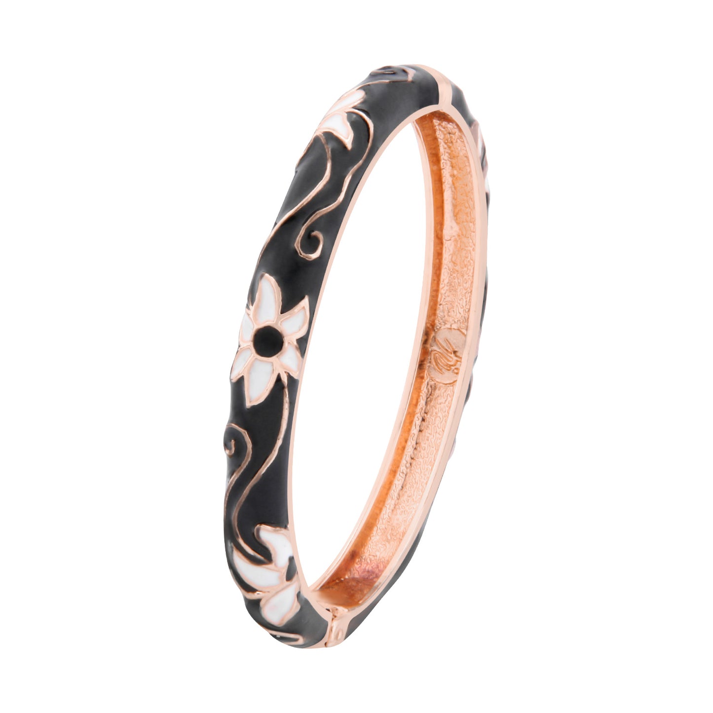 UJOY Cloisonne Bangle Black and White Floral Rose Gold Bracelet Gifts for Women Girls