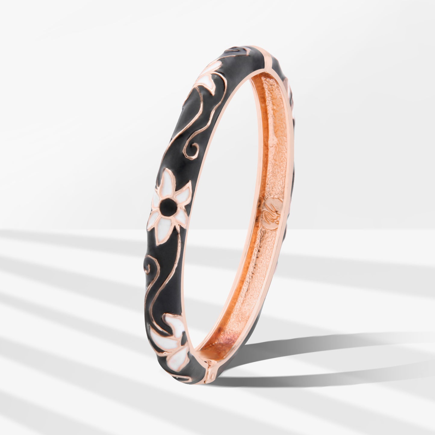 UJOY Cloisonne Bangle Black and White Floral Rose Gold Bracelet Gifts for Women Girls