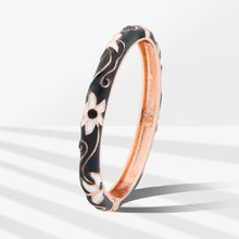 Load image into Gallery viewer, UJOY Cloisonne Bangle Black and White Floral Rose Gold Bracelet Gifts for Women Girls
