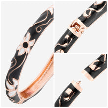 Load image into Gallery viewer, UJOY Cloisonne Bangle Black and White Floral Rose Gold Bracelet Gifts for Women Girls