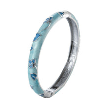 Load image into Gallery viewer, UJOY Cloisonne Bangle Mint Green and Blue Butterfly Pattern Silver Bracelet Gifts for Women Girls