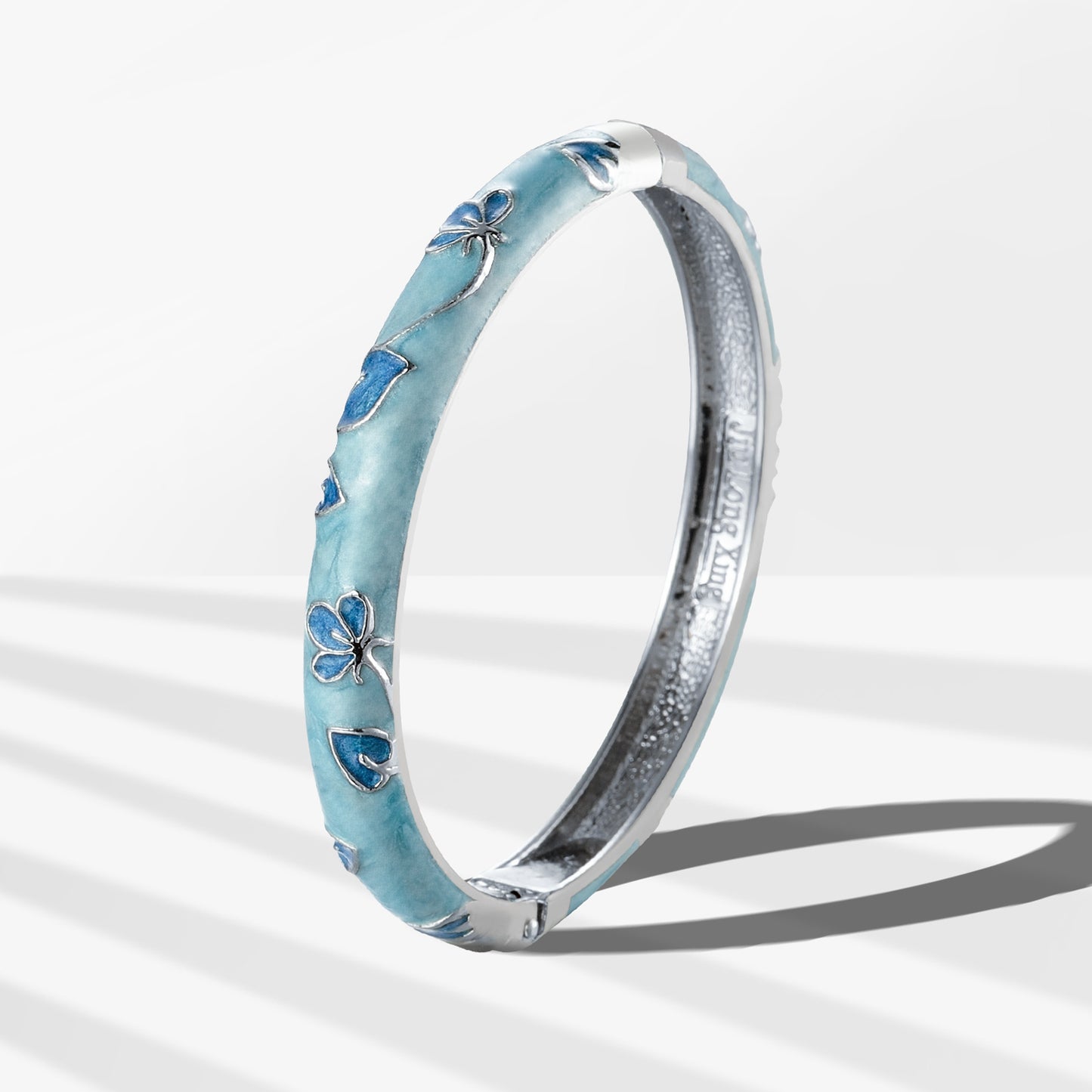 UJOY Cloisonne Bangle Mint Green and Blue Butterfly Pattern Silver Bracelet Gifts for Women Girls