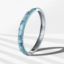 Load image into Gallery viewer, UJOY Cloisonne Bangle Mint Green and Blue Butterfly Pattern Silver Bracelet Gifts for Women Girls