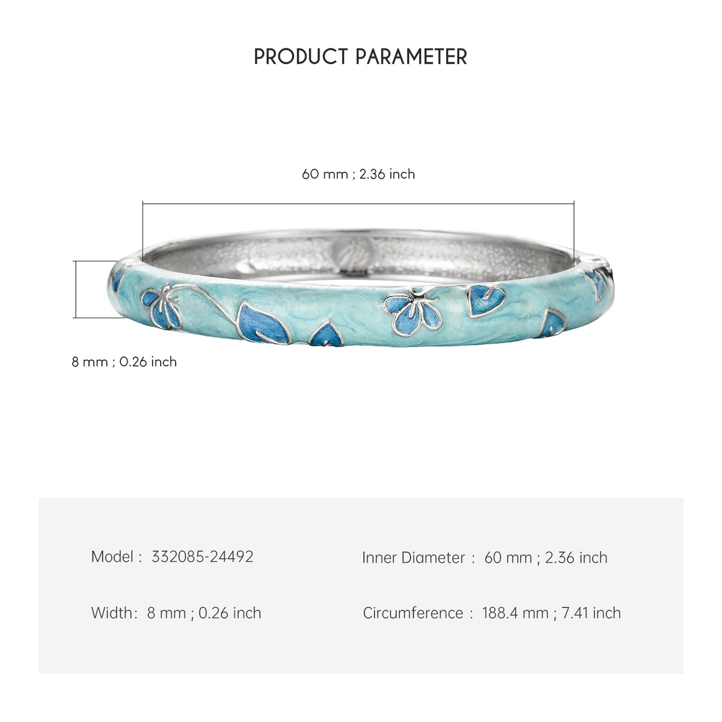 UJOY Cloisonne Bangle Mint Green and Blue Butterfly Pattern Silver Bracelet Gifts for Women Girls