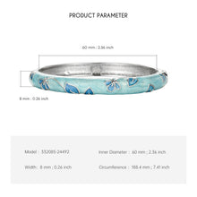 Load image into Gallery viewer, UJOY Cloisonne Bangle Mint Green and Blue Butterfly Pattern Silver Bracelet Gifts for Women Girls