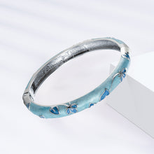 Load image into Gallery viewer, UJOY Cloisonne Bangle Mint Green and Blue Butterfly Pattern Silver Bracelet Gifts for Women Girls