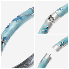 Load image into Gallery viewer, UJOY Cloisonne Bangle Mint Green and Blue Butterfly Pattern Silver Bracelet Gifts for Women Girls