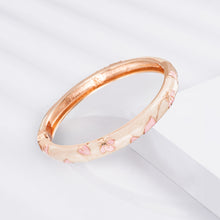Cargar imagen en el visor de la galería, Pink Floral Cloisonne Enamel Hinged Bangle - Rose Gold Plated Zinc Alloy Chinese Bracelet for Women