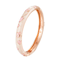 Cargar imagen en el visor de la galería, Pink Floral Cloisonne Enamel Hinged Bangle - Rose Gold Plated Zinc Alloy Chinese Bracelet for Women