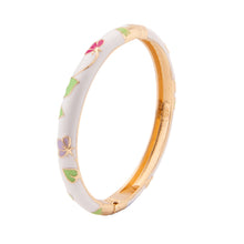Cargar imagen en el visor de la galería, Pink Floral Cloisonne Enamel Hinged Bangle - Rose Gold Plated Zinc Alloy Chinese Bracelet for Women