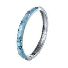 Cargar imagen en el visor de la galería, Pink Floral Cloisonne Enamel Hinged Bangle - Rose Gold Plated Zinc Alloy Chinese Bracelet for Women