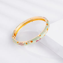 Load image into Gallery viewer, UJOY Vintage Cloisonne Bangle Bracelet for Women, Blue Floral Enamel Rose Gold Plated Bracelet, Retro Ethnic Style Jewelry Gift