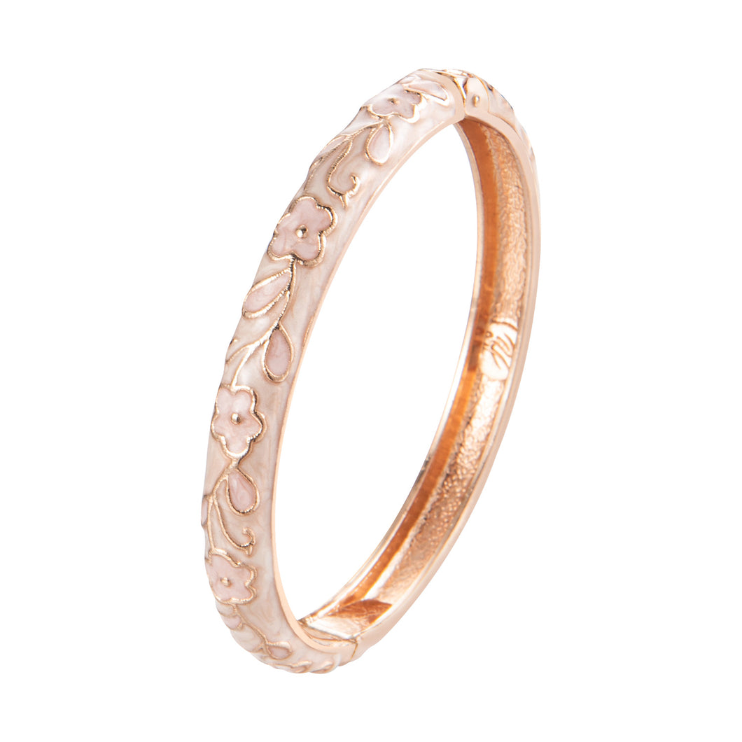 UJOY Cloisonne Bangle Rose Gold Engraved Floral Pattern Bracelet Gifts for Women Girls