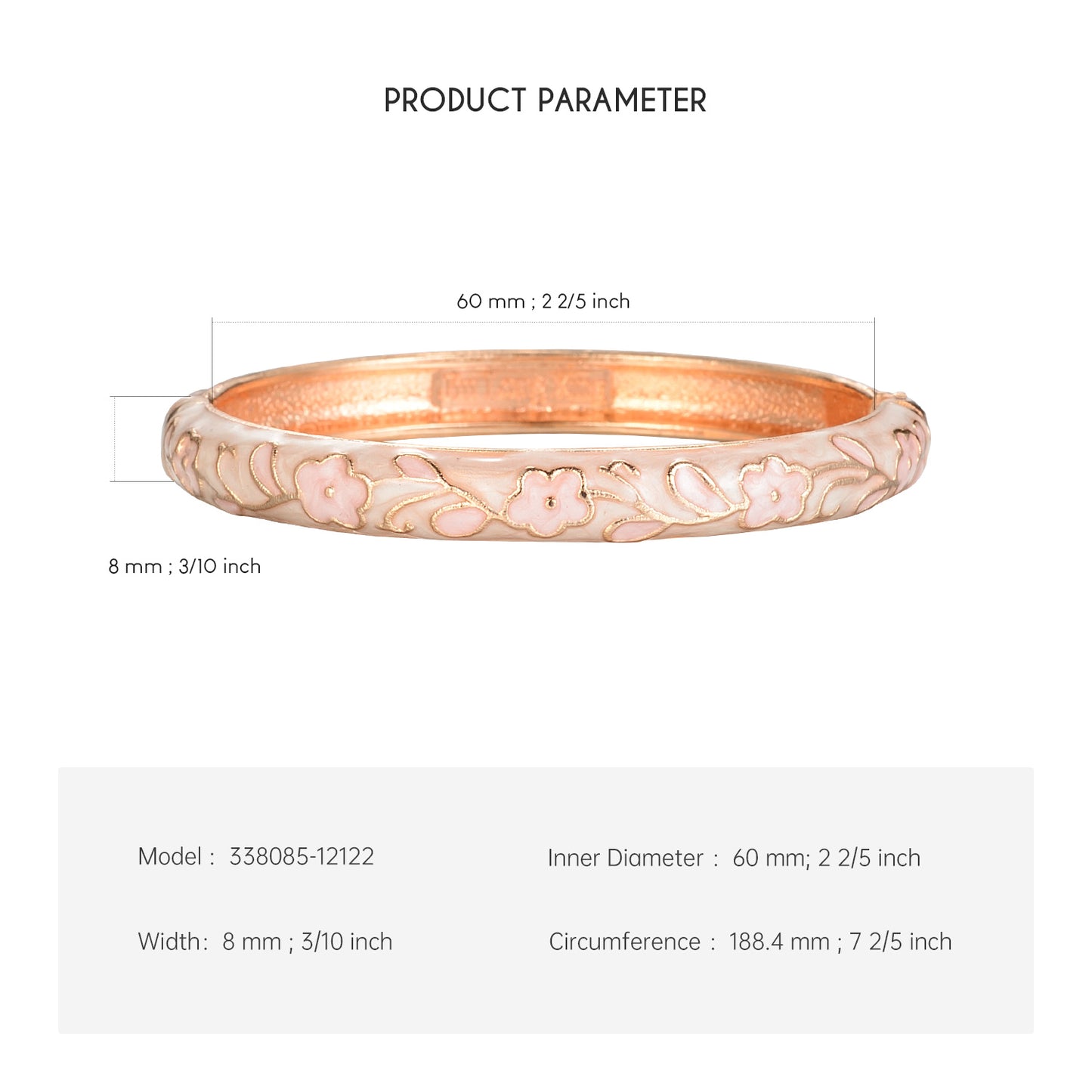 UJOY Cloisonne Bangle Rose Gold Engraved Floral Pattern Bracelet Gifts for Women Girls