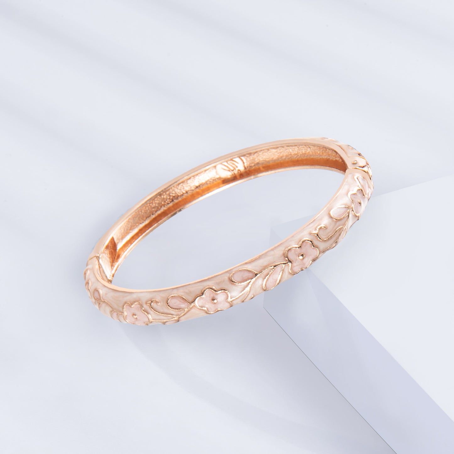 UJOY Cloisonne Bangle Rose Gold Engraved Floral Pattern Bracelet Gifts for Women Girls
