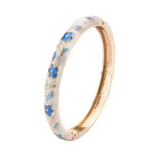 Load image into Gallery viewer, UJOY Gold Plated Blue Floral Cuff Bracelet – Zinc Alloy Flower Jewelry for Women