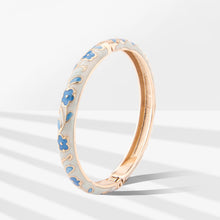 Load image into Gallery viewer, UJOY Gold Plated Blue Floral Cuff Bracelet – Zinc Alloy Flower Jewelry for Women