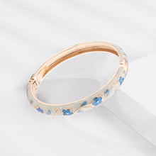 Load image into Gallery viewer, UJOY Gold Plated Blue Floral Cuff Bracelet – Zinc Alloy Flower Jewelry for Women