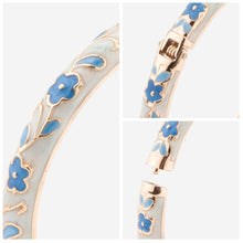 Load image into Gallery viewer, UJOY Gold Plated Blue Floral Cuff Bracelet – Zinc Alloy Flower Jewelry for Women