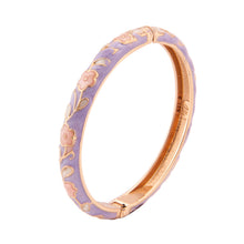 Load image into Gallery viewer, UJOY Vintage Purple Enamel Flower Bracelet – Gold Tone Zinc Alloy Cuff Bangle